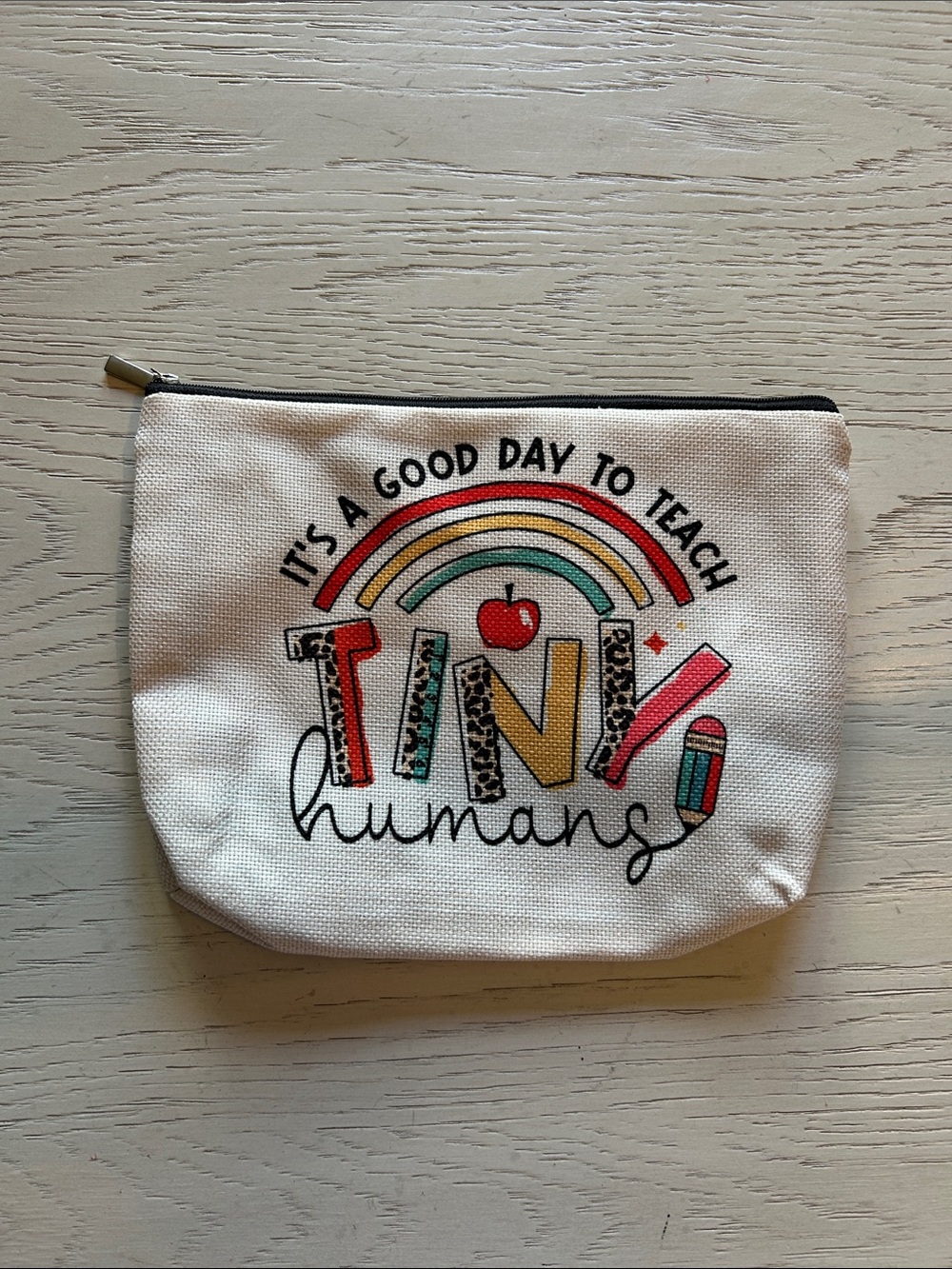 Teacher Gift Canvas Zip Pouch - Rainbow Apple Design